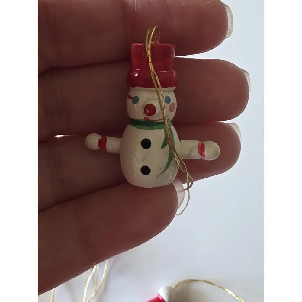 Vintage Lot Of 8 Mini Wooden Christmas Ornaments Wood Miniature Painted